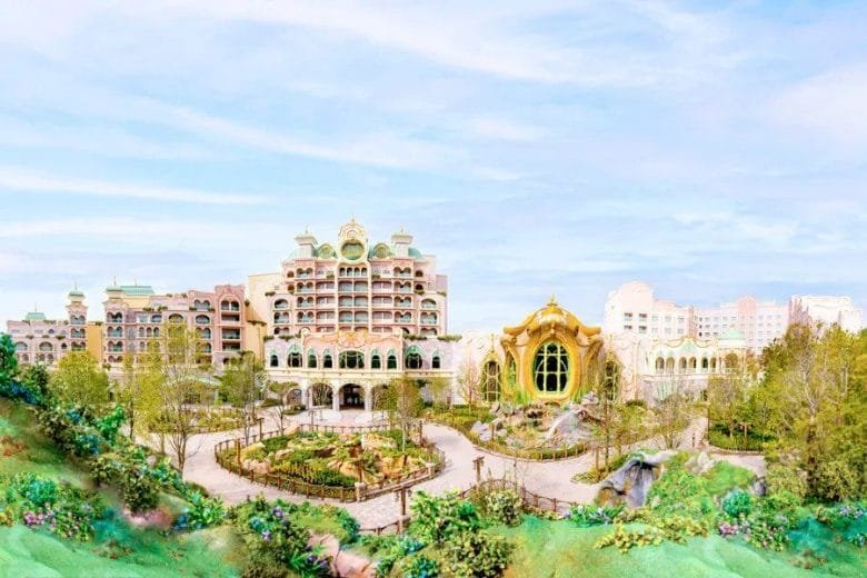 Imagem artística do futuro Tokyo DisneySea Fantasy Springs Hotel