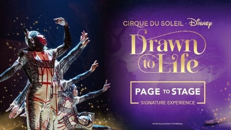 Artistas do Cirque du Soleil se apresentando no espetáculo Drawn to Life