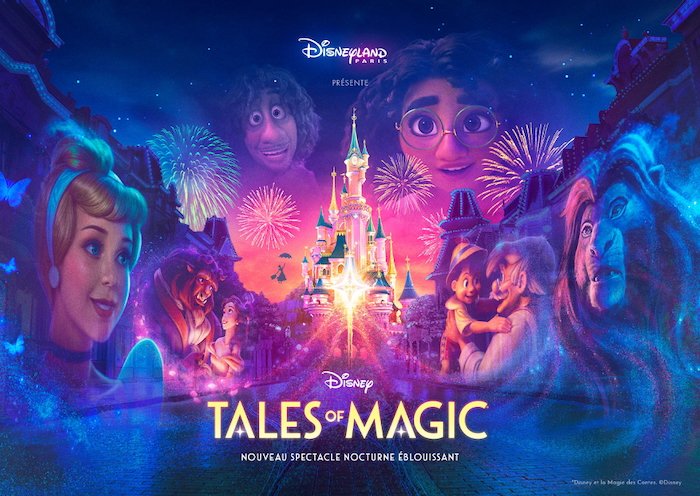 Pôster do Disney Tales of Magic com elementos mágicos e coloridos.