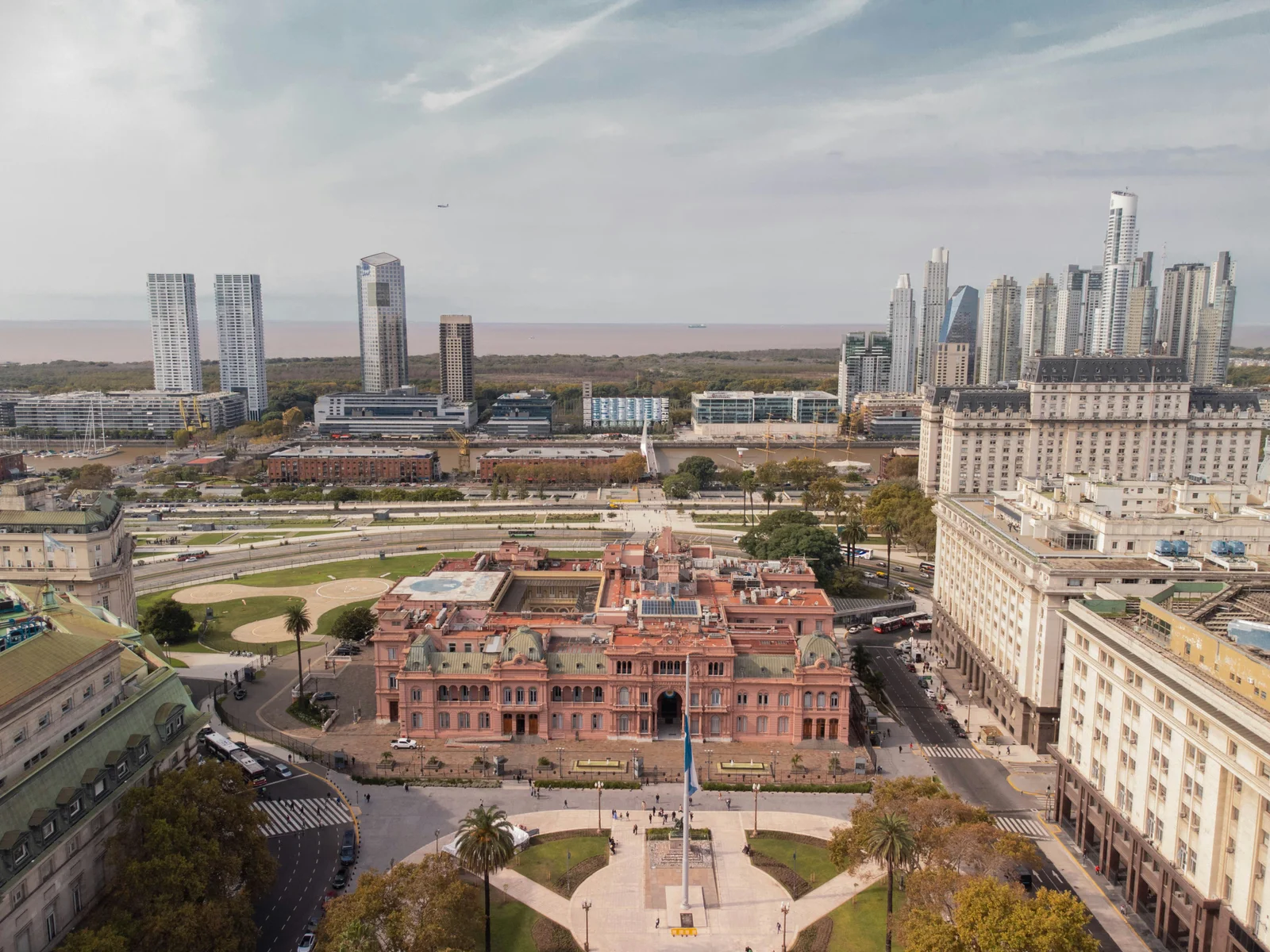 Vista aérea da Casa Rosada e Plaza de Mayo