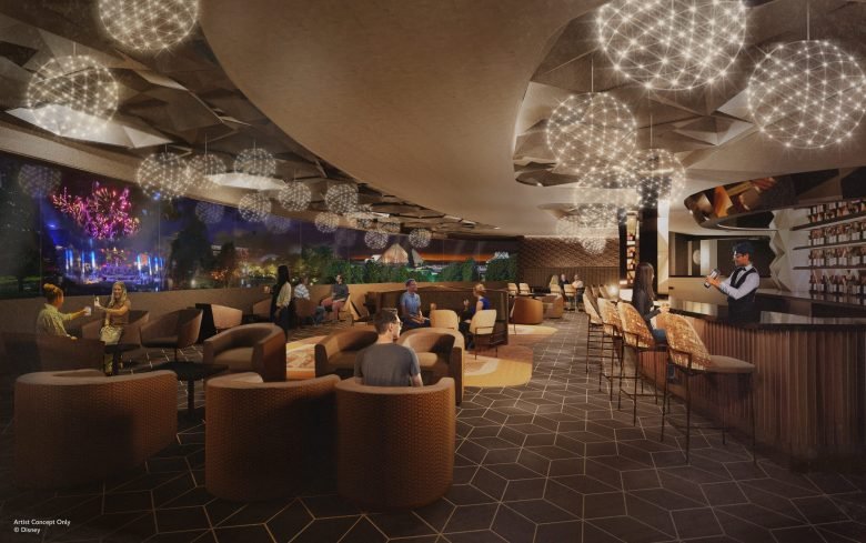 Interior do novo lounge Spaceship Earth no Epcot